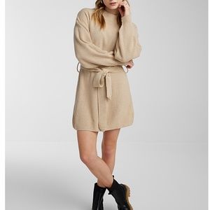 Glamorous brown waffle 3D knit long sleeves belted sweater dress made in UK NWT